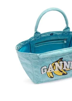 Small easy shopper banana print Blue Curacao C2080013 Ganni 